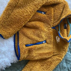 Nike Mustard Yellow Fleece Jacket with Blue Accents